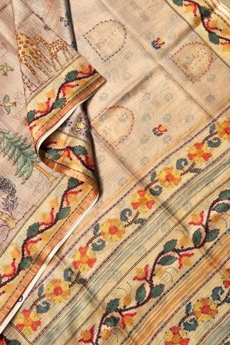 Kota Tussar Saree In Cream With French Knots