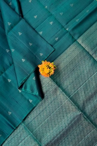 Dupion Soft Silk Saree In Rama Green Without Border