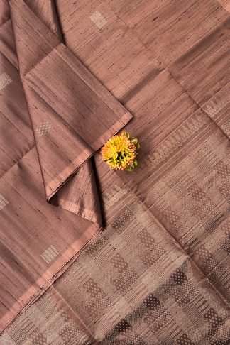 Dupion Soft Silk Saree in Coffee Brown Without Border