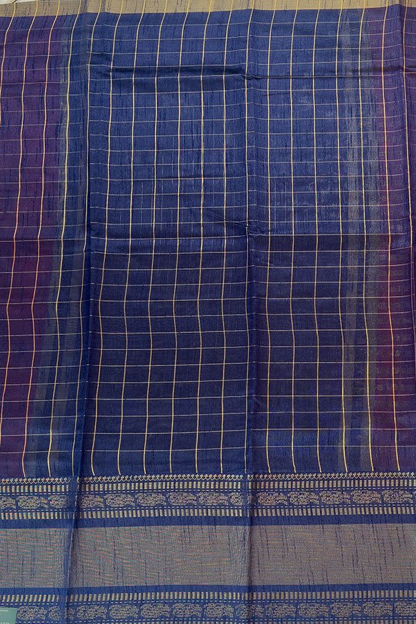 dupion blouse - blue kanchi border - checked pattern