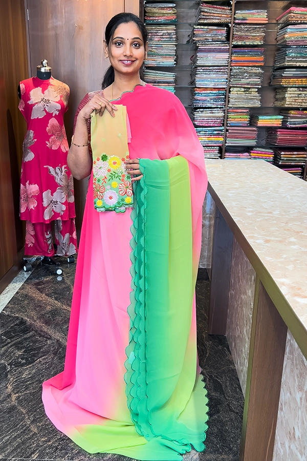 georgette-saree-green