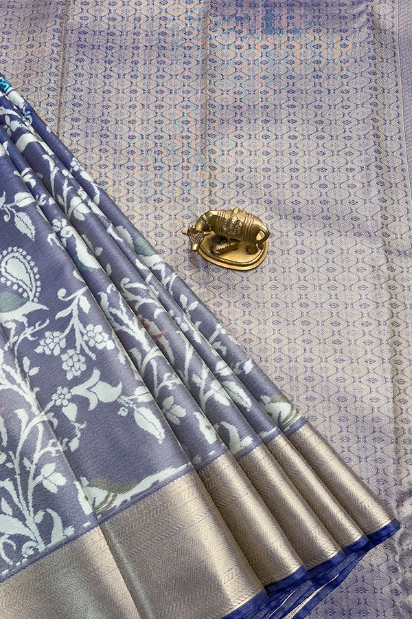 Printed Fusion Silk Saree in Light Purple