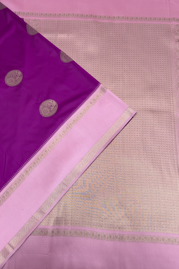 Rettapet Border Semi Kanchi Silk Saree in Purple And Light Pink