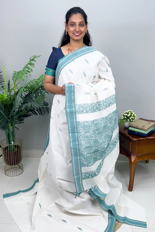 Cotton Leaf Butta Saree