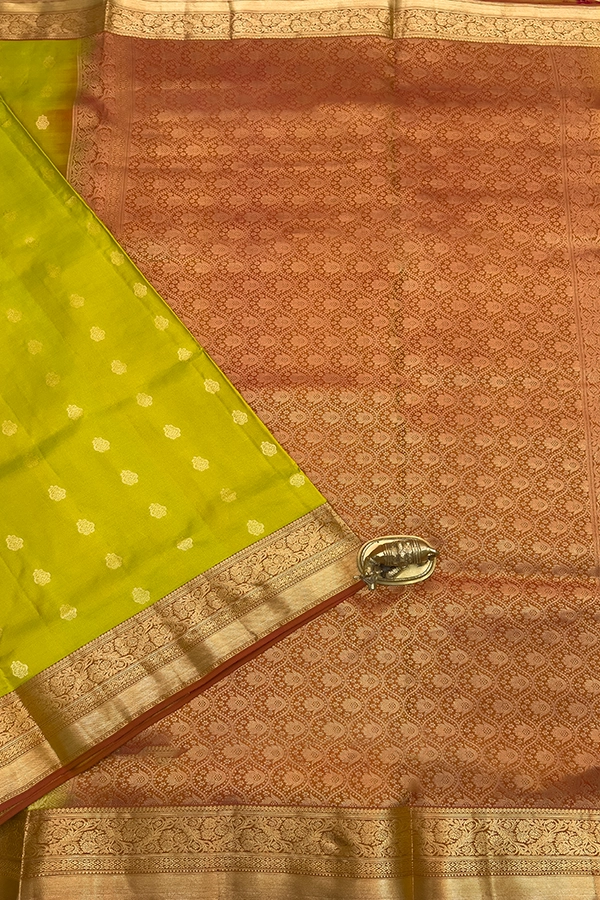 Kanchipuram Silk in chartreuse and maroon