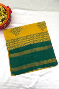 Sungudi Cotton Saree in Yellow and Green