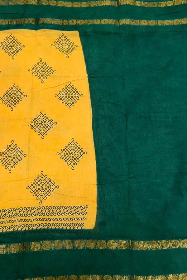 Sungudi Cotton Saree in Yellow and Green