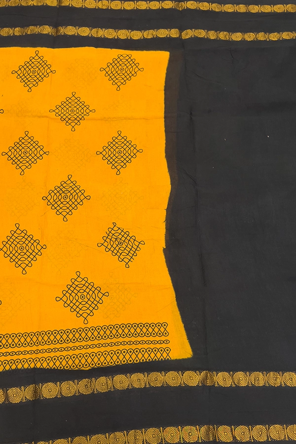 Sungudi Cotton in Turmaeric Yellow and Black