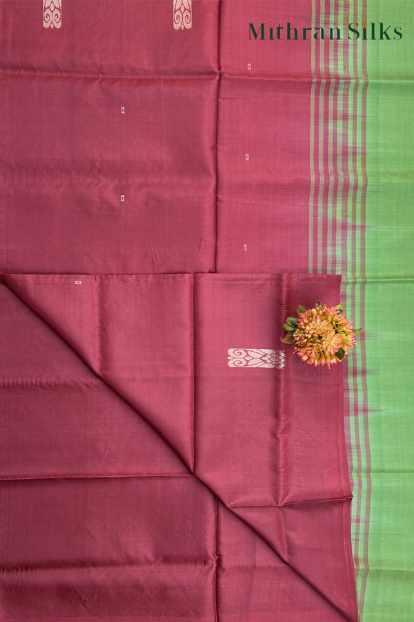 Dark maroon and Parrot green  Banana Pith Saree